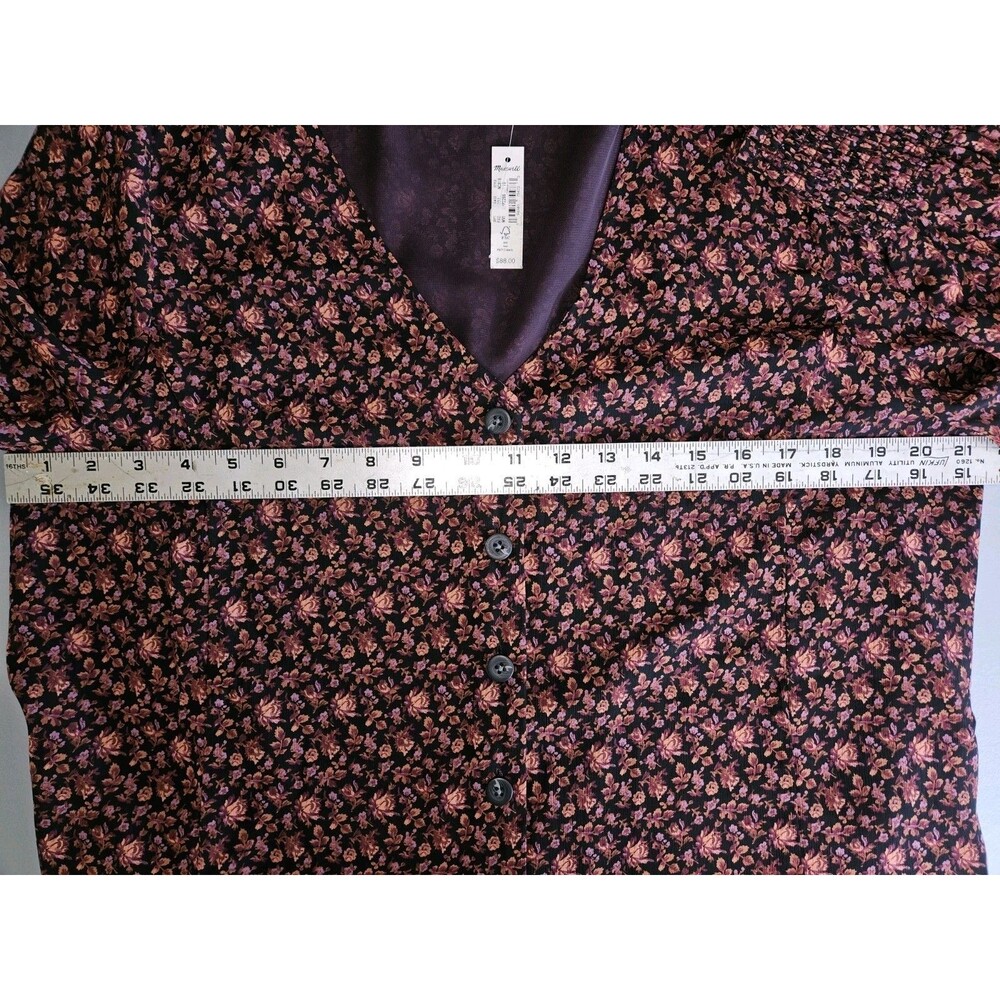 Madewell Georgette Smocked-Cuff Button-Front Top Womens Size 16 Multi Floral - Picture 7 of 11